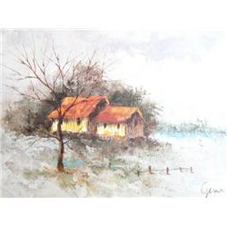 Original oil 8" x 10"  of Cabin by  Gene (1)