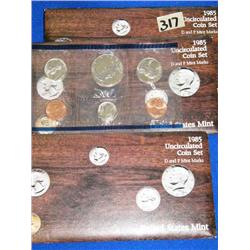 Three 1985 Mint sets with D and P Mint Marks (1)