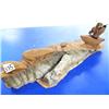 Image 1 : Cotton wood Bark Carving of Man in Kayak and Two Seals 16" Long 6" Roland Manies  (1)