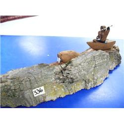 19" Cotton Wood Bark Carving Man in Kayak after Walrus by Roland Manies (1)