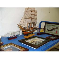 21" Model Ship, 3 Ships in bottles, Lighthouse, Framed Half Ship Model, Framed Knots, Framed Dagger,
