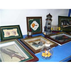 2 Framed Shells , Lighthouse, 5 Ships in Glass, Framed Knots, Framed Daggers, Framed Butterfly, Fram