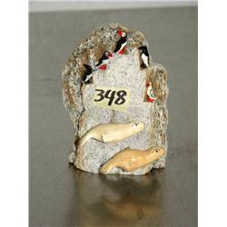 5" Whalebone and Ivory Rookery by Robert Kokuluk  with 5 Birds, 2 puffins 2 murres and a seagull, an