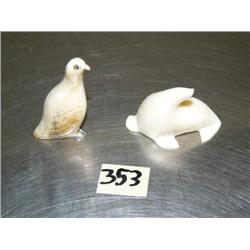 Seal, Ivory  2" long,  and an Fossilized Ivory Bird 2" Tall  (37)