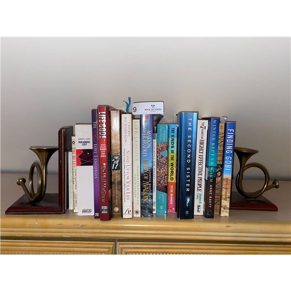 Assorted Books and French Horn Book Ends