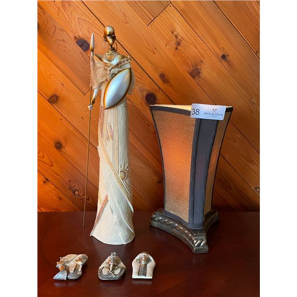 Lamp, Egyptian Figurines, & Statue