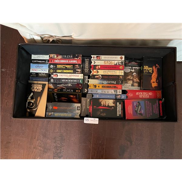 Faux Leather Brown Storage Bench 31Lx15W With Assorted VHS Movies