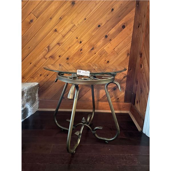 Glass End Table Brass & Brown