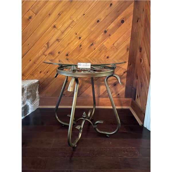 Glass End Table Brass & Brown