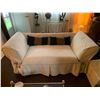 Image 1 : Loveseat Couch With Beige Covers, And Decoration Pillows