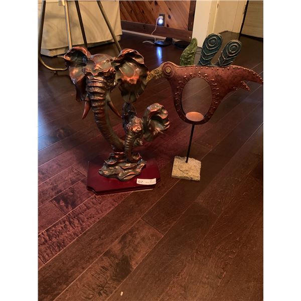 Brass Elephant Statue And Bird Candle Holder