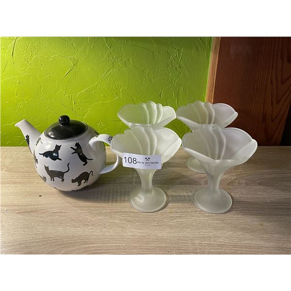 Kitten Tea Kettle & Glass Votive