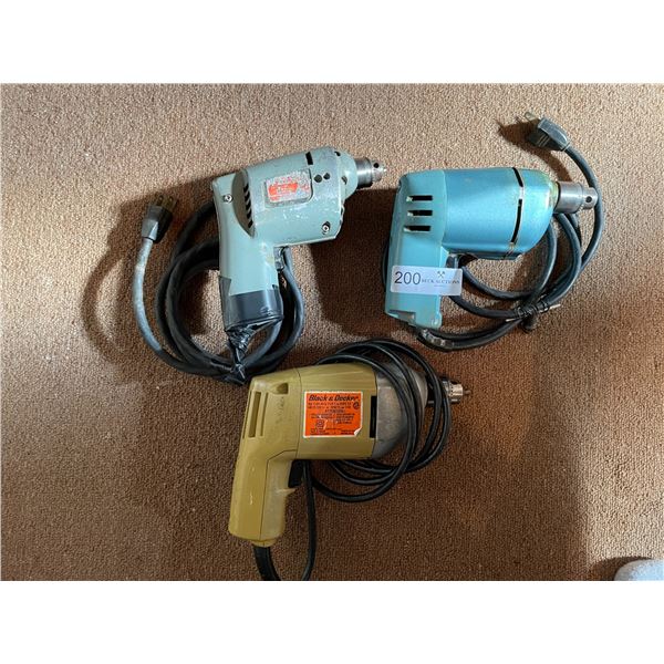 Three Vintage Power Drills