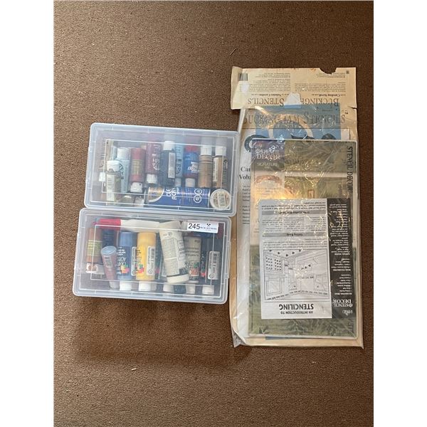 Assorted Acrylic Paints And Stencils