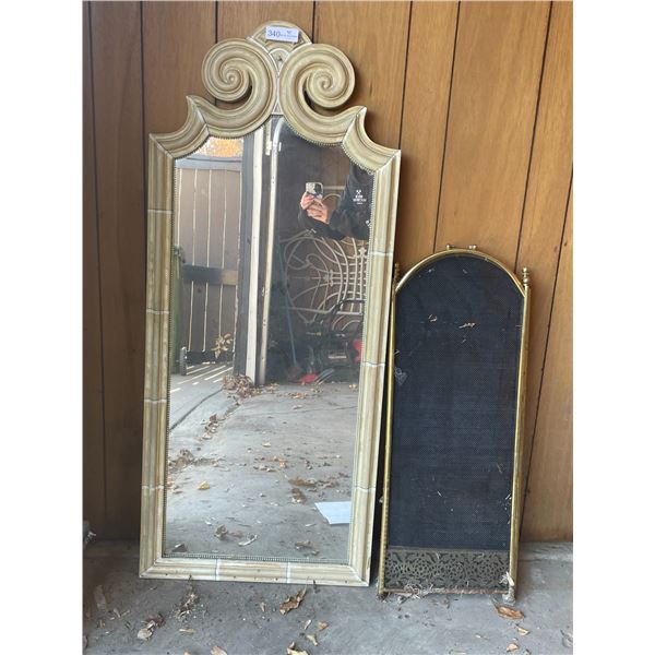 Vintage Framed Mirror 50Lx22W & Fireplace Gate