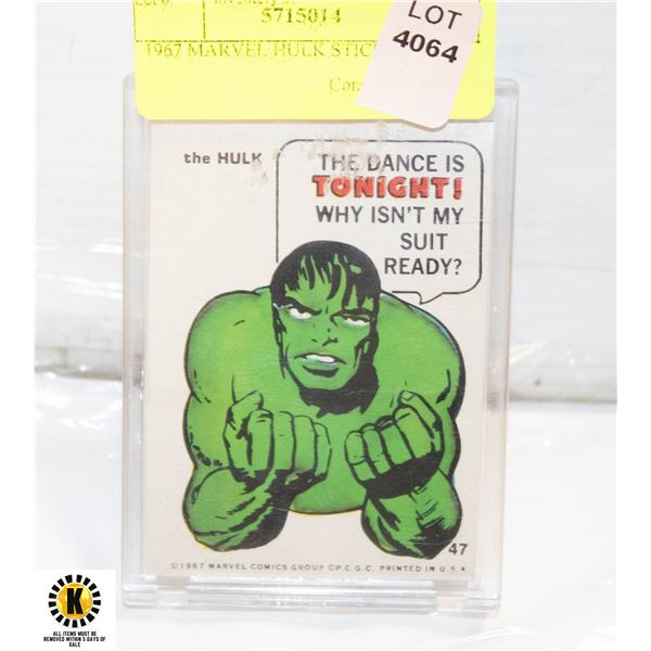 1967 MARVEL HULK STICKER