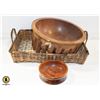 Image 1 : 2 WOODEN BOWLS + WICKER BASKET