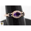 #279-UNHEATED AMETHYST ,SAPPHIRE & CZ RING SIZE 6