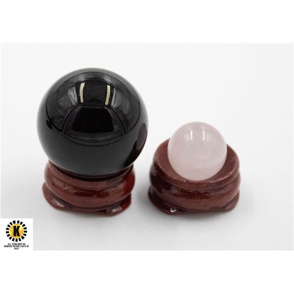 #315-NATURAL BLACK OBSIDIAN & ROSE QZ SPHERE BALL