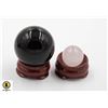 Image 1 : #315-NATURAL BLACK OBSIDIAN & ROSE QZ SPHERE BALL