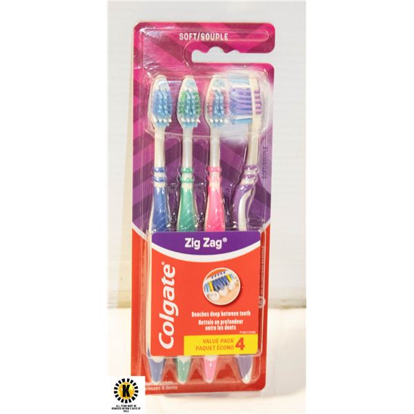 NEW COLGATE ZIG ZAG SOFT BRISTLE 4PCS VALUE PACK