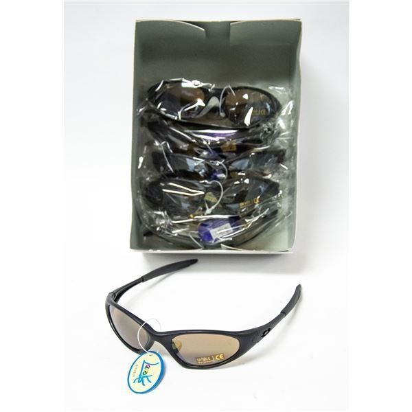 12 PAIRS BLACK WITH BROWN LENS SPORT SUNGLASSES