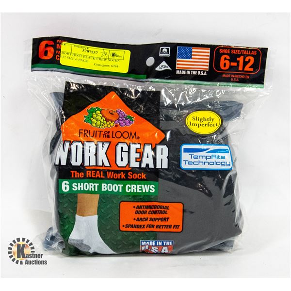 SHORT BOOT BLACK CREW SOCKS 6-12 SIZE 6-PACK