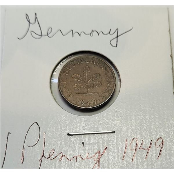 15)   GERMAN 1949 1 PFENNIG COIN.