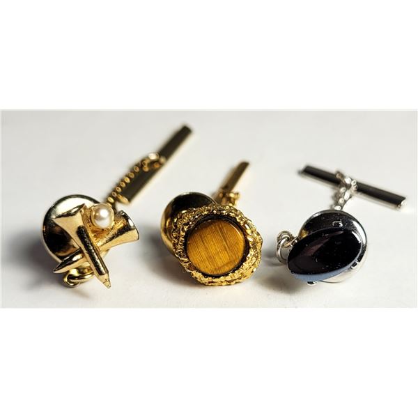 20)  LOT OF 3 VINTAGE TIE TACKS,ALL GOLD TONE WITH