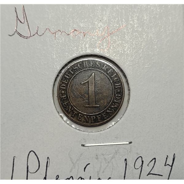 14)  GERMAN 1924 1 PFENNIG COIN.