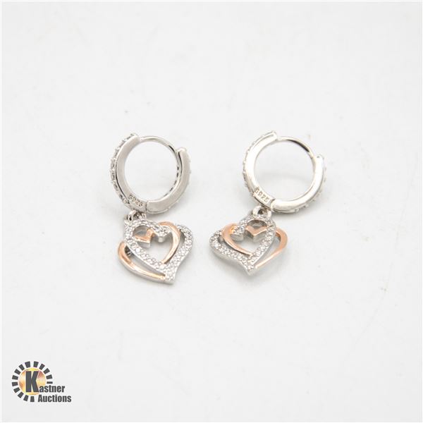 #439-ONE PAIR TWO TONE DANGLING HEART SHAPE WITH