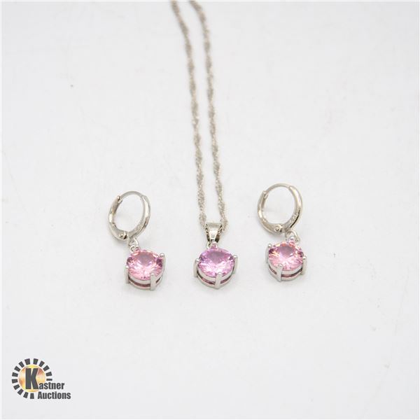 #454-8 MM PINK CUBIC ZIRCONIA DANGLING EARRINGS