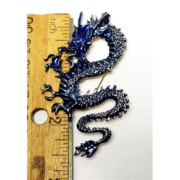 26)  SILVER TONE WITH COBALT BLUE ENAMEL DRAGON