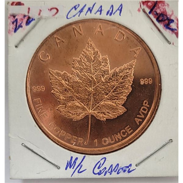 7)  USA/CANADA  1 OUNCE OF FINE COPPER ROUND.