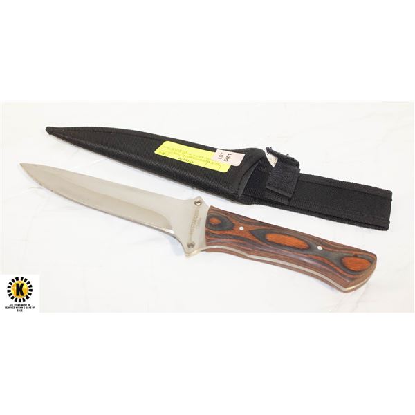 NEW WOOD GRAIN HANDLE HUNTING KNIFE WITH SHEATH