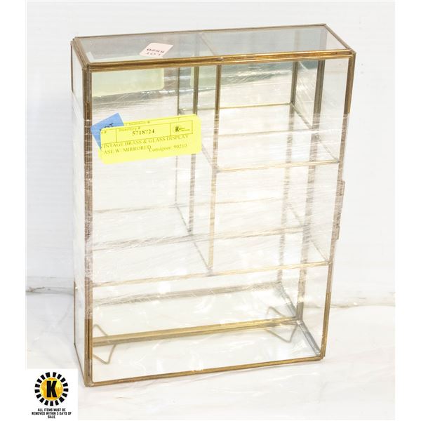 VINTAGE BRASS & GLASS DISPLAY CASE W/ MIRRORED