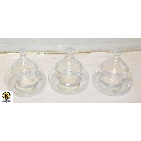 3 VINTAGE S.S APOTHECARY JAR WITH LIDS CLEAR GLASS