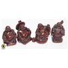 Image 1 : 4 VINTAGE RED RESIN LAUGHING BUDDHAS