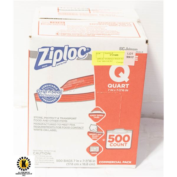 ZIPLOC STORAGE BAGS SIZE 7" X 7 7/16" 500 COUNT