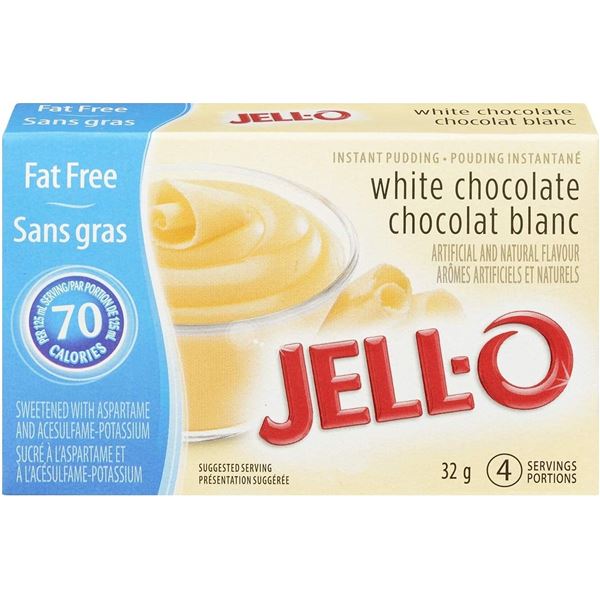 NEW CASE OF FAT FREE JELLO WHITE CHOCOLATE INSTANT