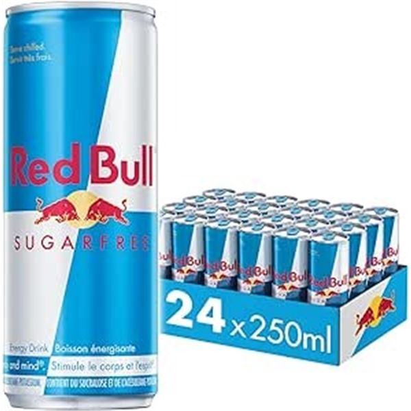 NEW CASE WITH 24 CANS OF SUGAR FREE RED BULL