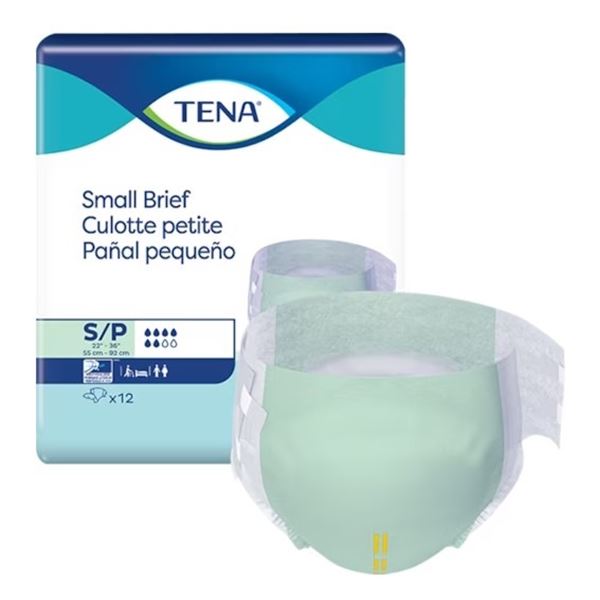 NEW TENA SMALL BRIEF WITH BREATHABLE SIDES - 12 PC