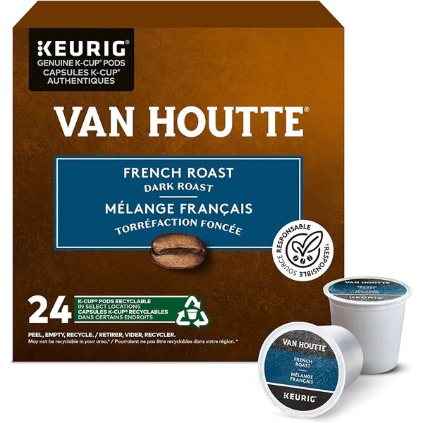 NEW BOX OF 24 VAN HOUTE FRENCH ROAST DARK KEURIG