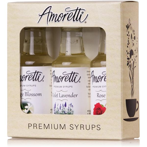 NEW BOX OF 3 AMORETTI PREMIUM FLORAL SYRUPS