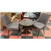 2 SHOWHOME GREY UPHOLSTERED CHAIRS & PEDESTAL