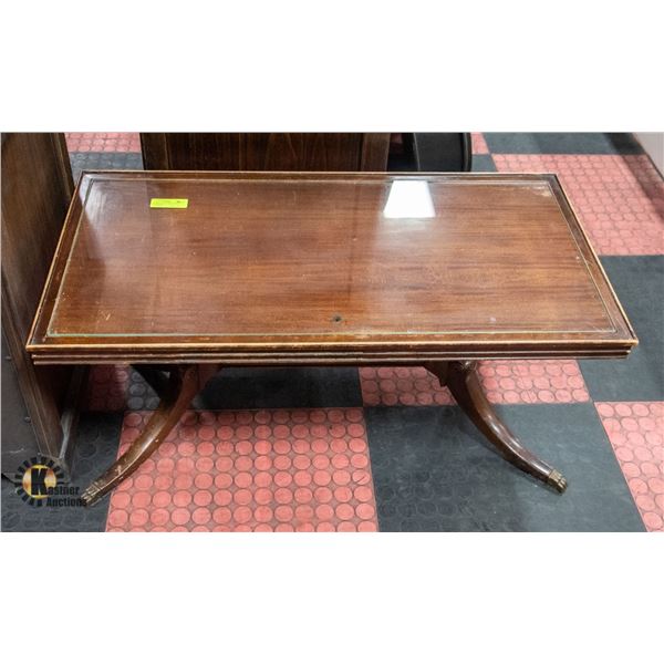 VINTAGE COFFEE TABLE WITH GLASS INSERT