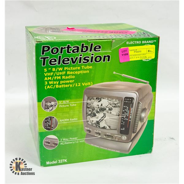 NEW REPACKED PORTABLE TELEVISION 5" B/W PICTURE