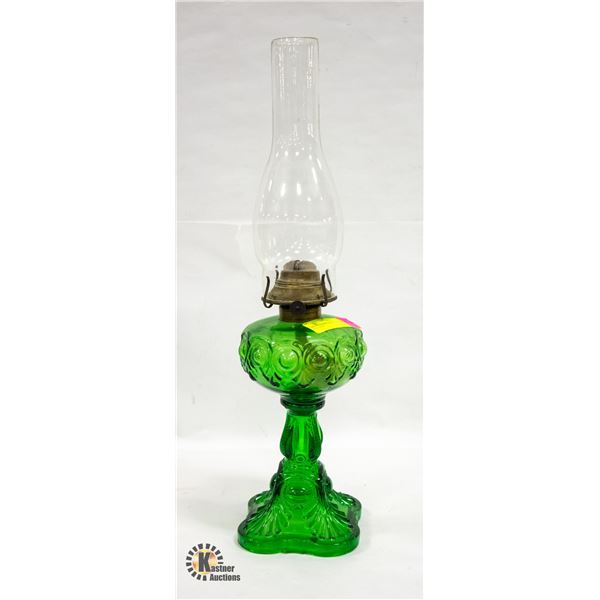 GREEN DEPRESSION GLASS BASE OIL LAMP