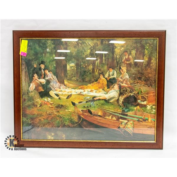 20.5  X 26  PICNIC BY THE LAKE FRAMED PICTURE