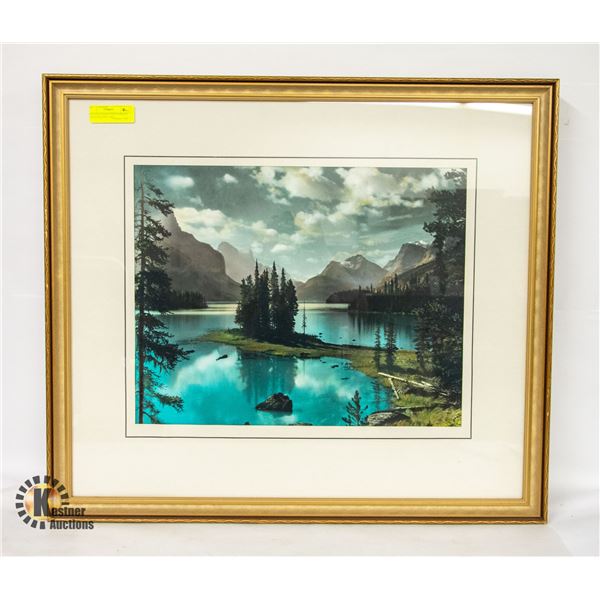 VINTAGE FRAMED PHOTOGRAPHY PRINT MALIGNE LAKE